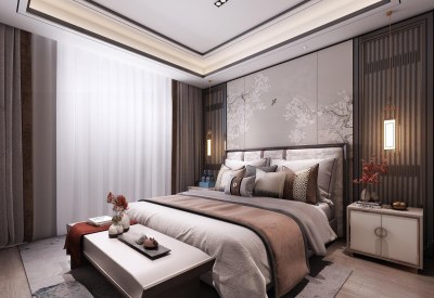 新中式卧室3D模型下载